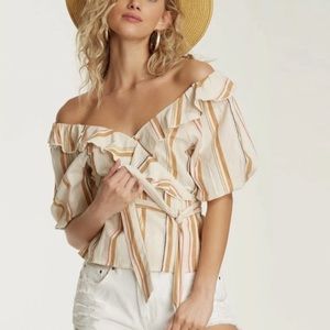 Billabong Babes All Day Striped Wrap Festival Resort Off Shoulder Top Medium NEW